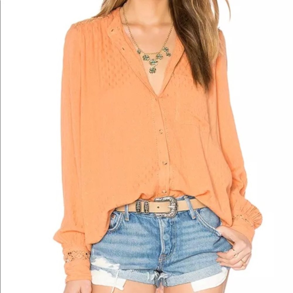 Free People Orange The Best Button Down Blouse S